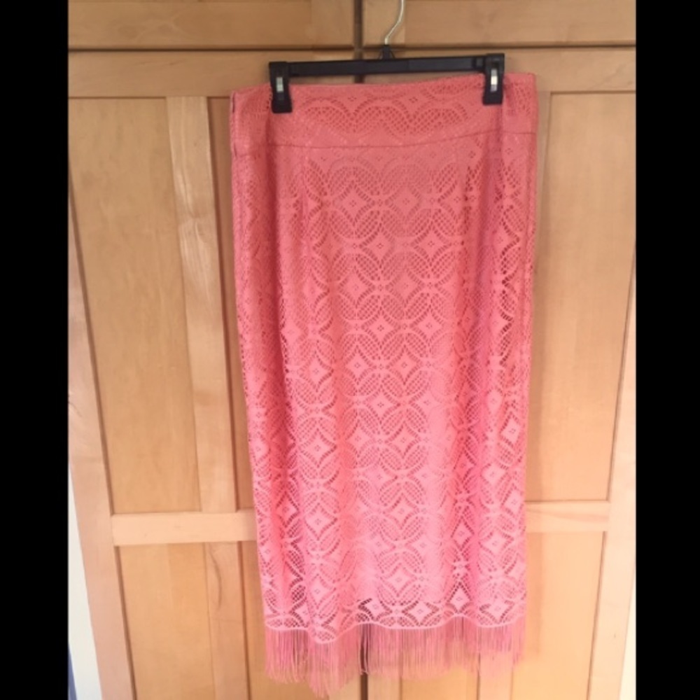 Coral midi fringe-bottom, lined summer SKIRT size 12